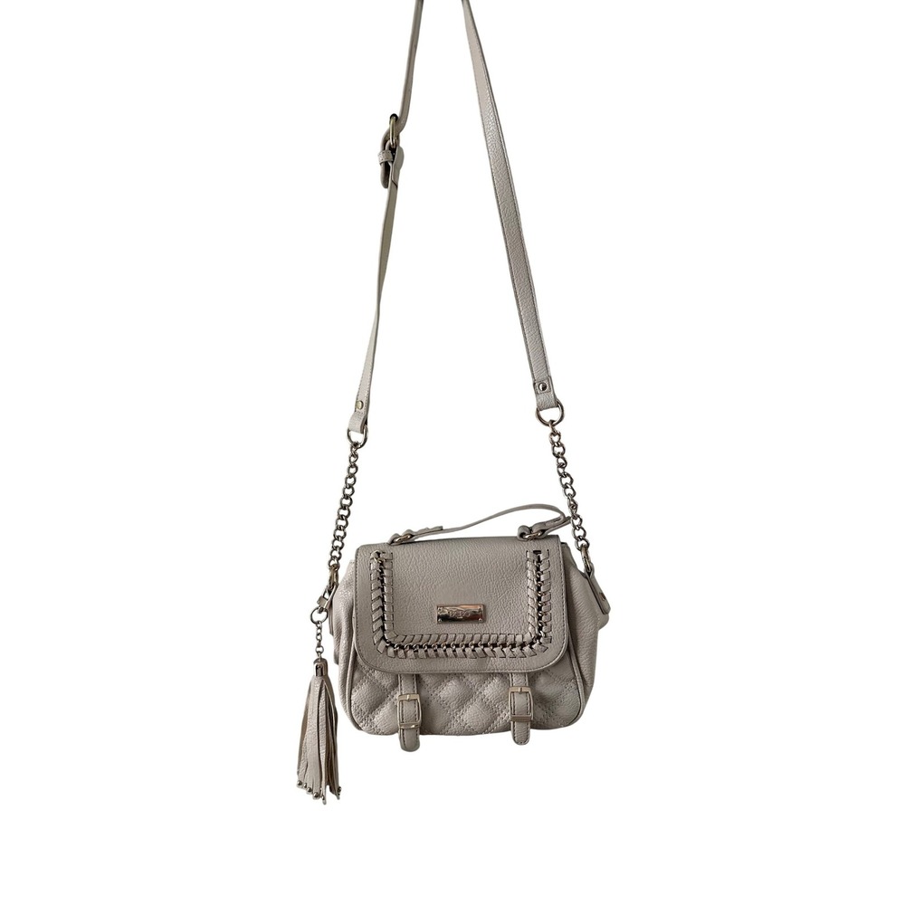 BCBGeneration Taupe Grey Quilted Crossbody Bag‎ Tassel Detail Gold Tone Hardware